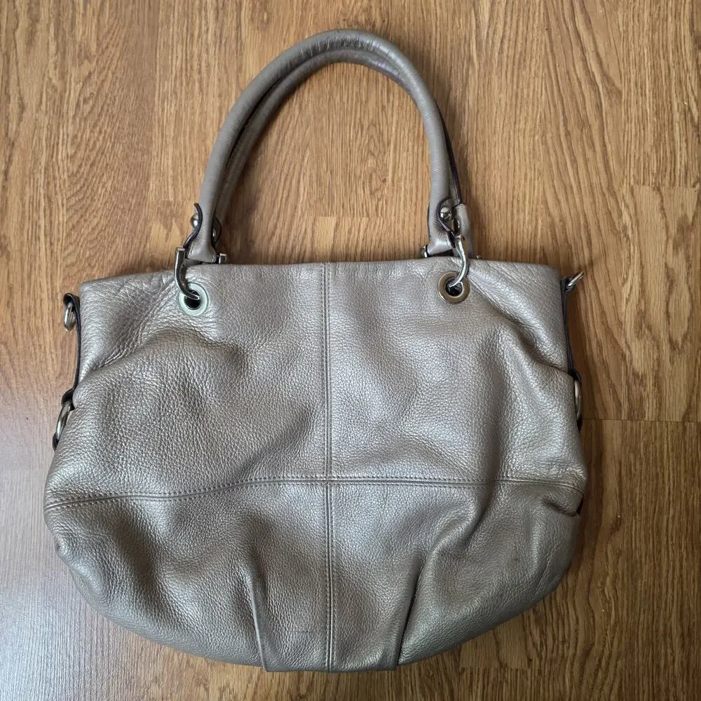 Tignanello Purse Metallic Gold Pebble Leather Handbag Tote Shoulder Bag READ